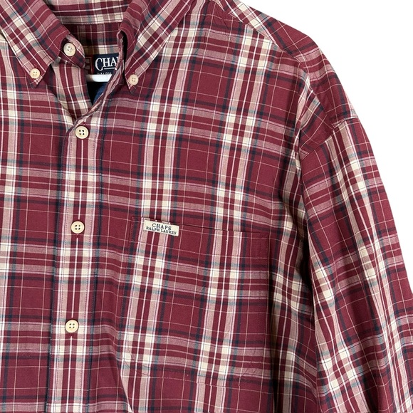 Chaps‎ Ralph Lauren Men’s L Large Maroon Plaid LS Striped Button Shirt Office - Picture 8 of 10